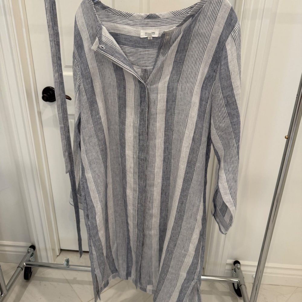 Talbots Haven Well Within Ombré Stripe Blue White Linen Shirt Dress - Picture 7 of 8